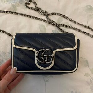 Gucci Navy Blue and White Marmont Mini Crossbody Bag